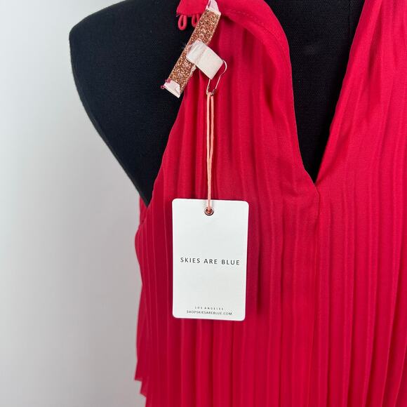 New Skies Are Blue Anthropologie Halter Pleated Maxi Dress Orange Womens Small - Picture 12 of 12